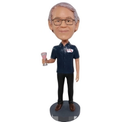 Custom casual bobblehead personalized with cocktail and poker card for Boss