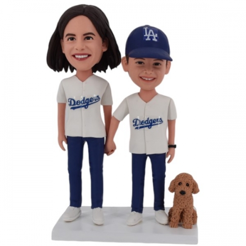 Custom bobbleheads mom and son Dodgers themed