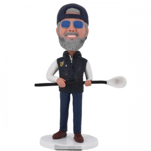 Custom Bobblehead for Lacrosse Coach holding stick