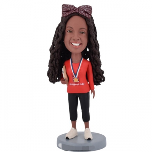 Female coach Bobblehead Custom with medal