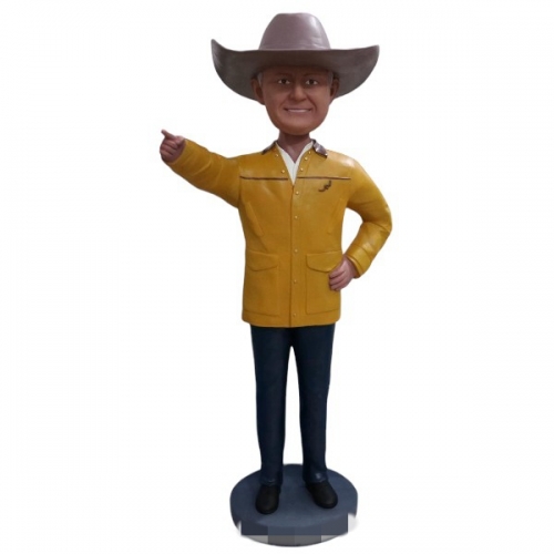 Personalized Bobble head Wrangler man pointing with finger 