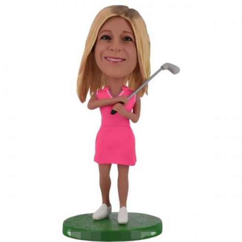 Female golf Bobblehead Custom golfer golfing swinging club