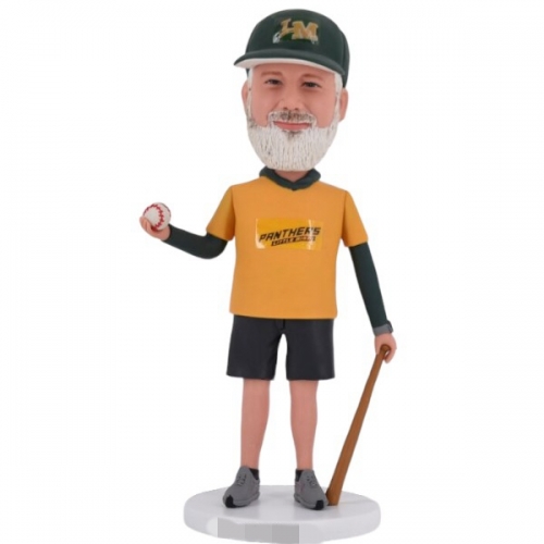 Personalized bobblehead Baseball Coach holding club