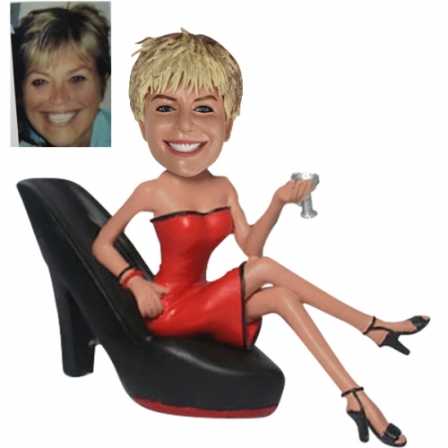 Bobblehead Custom sitting in heel with wine