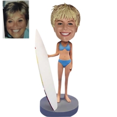 Surfing Bobblehead personalized Surfer Girl surf skateboard