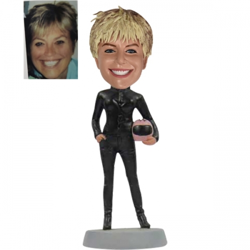 Custom race bobbleheads in motor racing cool female