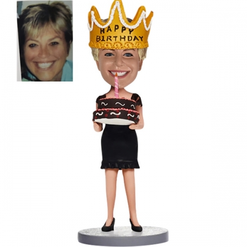 Bobblehead custom Holding Birthday Cake