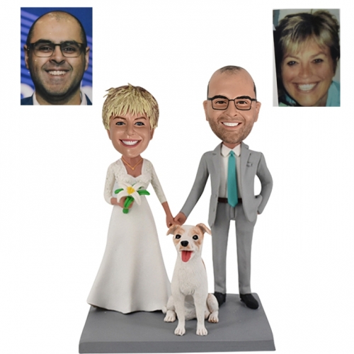 Wedding Bobbleheads with pet dog