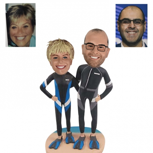 Custom Diver couple bobbleheads scuba diving