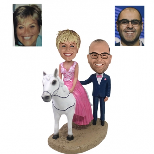 Custom Wedding Bobble head cake topper with bride on horse