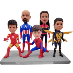 Custom Bobbleheads for 5 different person Super hero Family