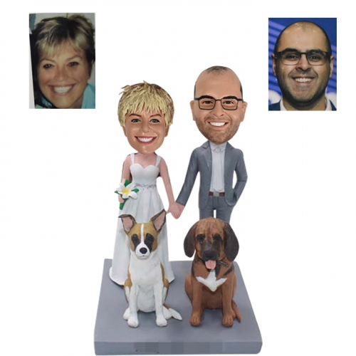 Custom wedding bobbleheads cake toppers with dogs