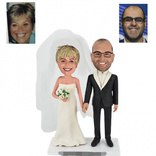 Custom bobbleheads interracial wedding cake toppers