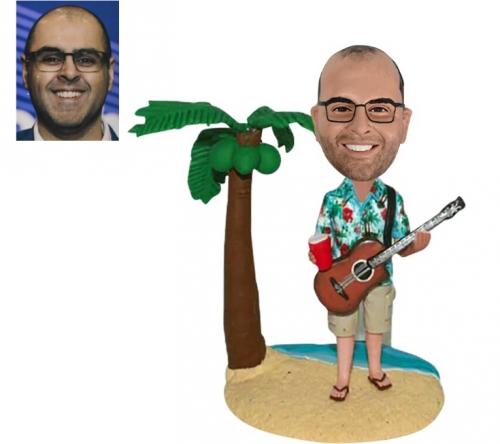 Custom Bobbleehad Beach theme guitar with palm tree