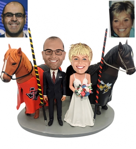 Personalized cake topper for wedding bobbleheads with horse