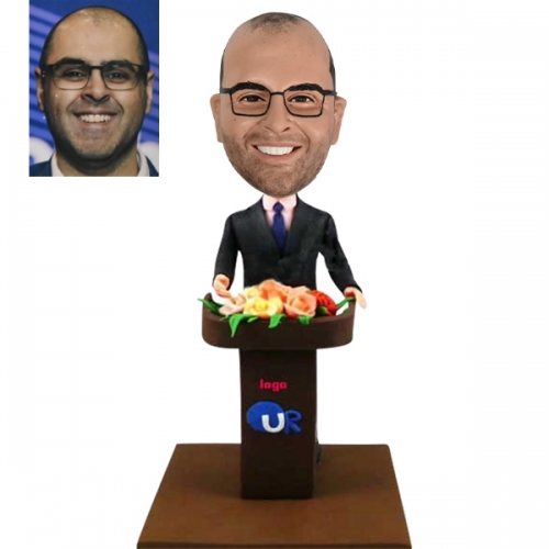 Custom Bobblehead Standing Before Podium