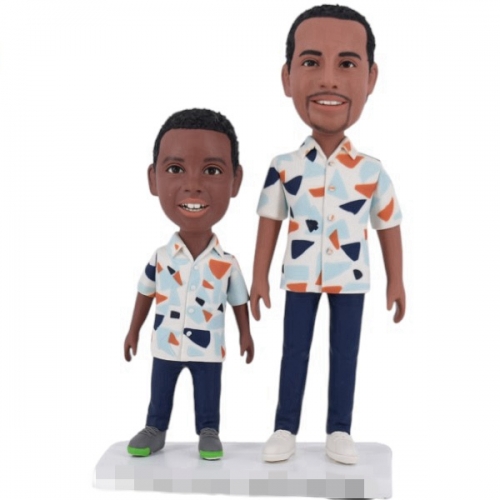 Custom bobblehead Dad and son in the same outfit