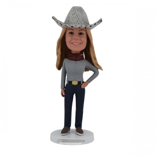 Cowgirl Bobblehead customized doll with cowboy hat