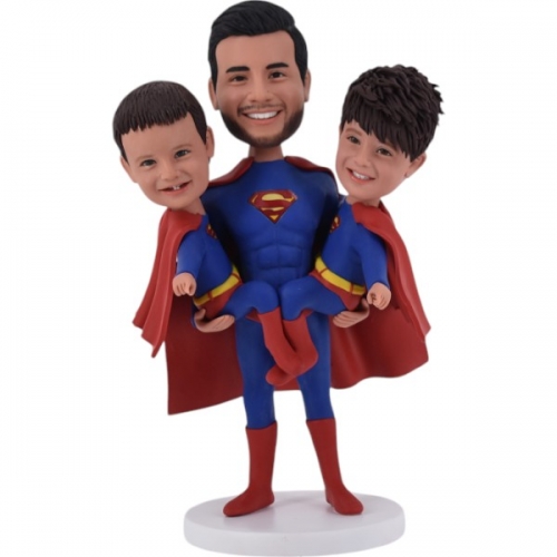 Custom superman Bobbleheads Dad and Kids