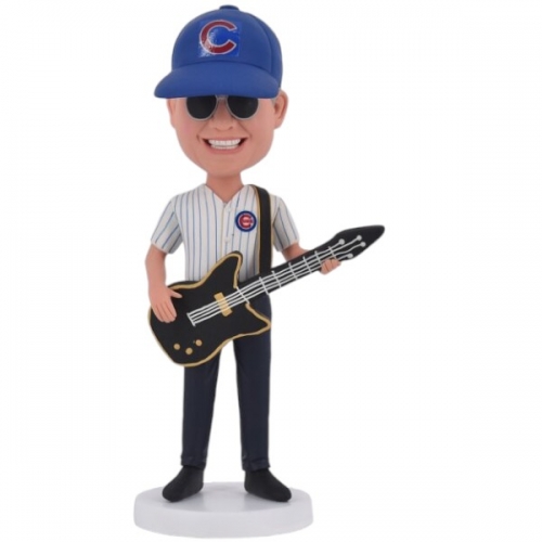 Personalized baseball Cubs bobblehead playing guitar