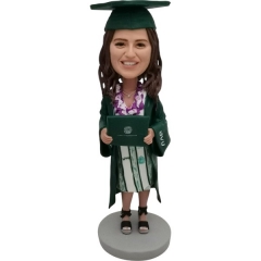 Custom Graduate bobblehead female wearing flower lei Graduation gift