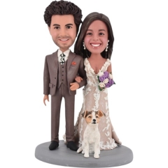 Custom Wedding bobbleheads Cake topper with bride in off white dress