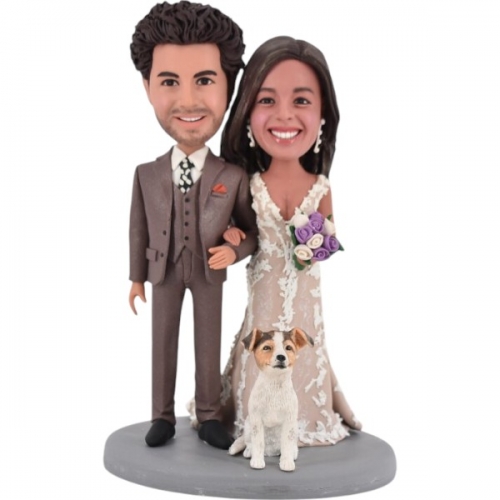 Custom Wedding bobbleheads Cake topper with bride in off white dress