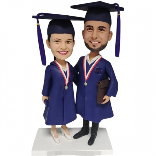 Custom Graduate bobbleheads Couple double graduation gift