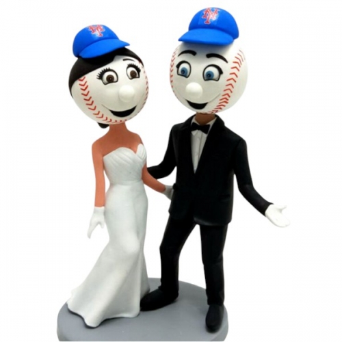 Mr. & Mrs Mets Custom Wedding Cake Topper bobblehead