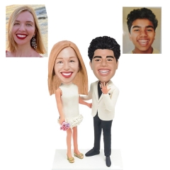Custom Couple Double Bobblehead with wedding band