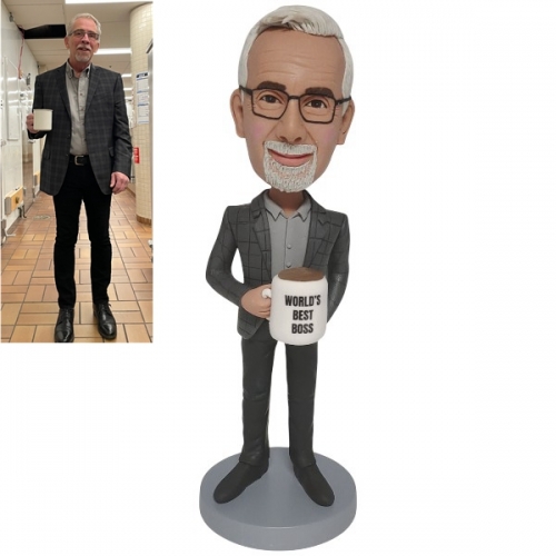 Boss Bobblehead holding cup Custom from photo