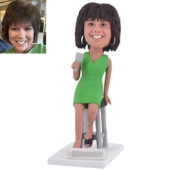 Custom Casual Bobblehead sitting and holding wine