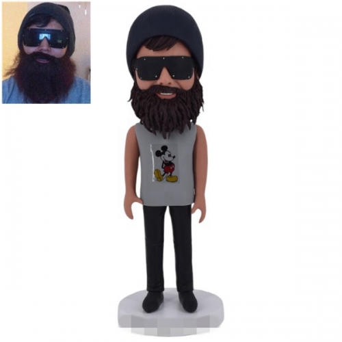 Custom Bobblehead with sunglasses, beard, and hat Based on your picture
