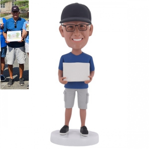 Custom Bobblehead holding calendar Personalized desk decor