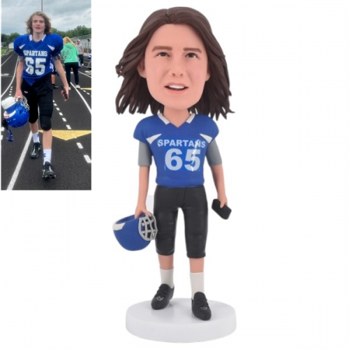Custom Spartan football Bobblehead holding helmet
