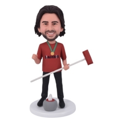 Customized Curler Bobblehead with curling stick