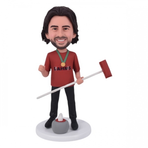 Customized Curler Bobblehead with curling stick