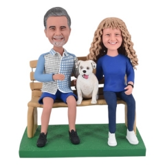 Personalized Couple Bobblehead sitting on chair with dog