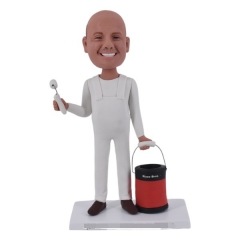 Custom house painter Bobblehead holding paint bucket and brush 