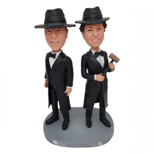 Custom Godfather Bobblehead double dolls in black tuxedo and hat 