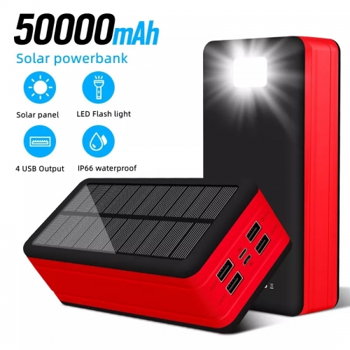 Solar power bank waterproof outdoor camping light large capacity 20000mah-50000mah charging treasure Custom color LOGO