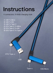 6 in 1 PD fast charging data cable mobile phone to charging braided wire 3A aluminum alloy can be customized printing