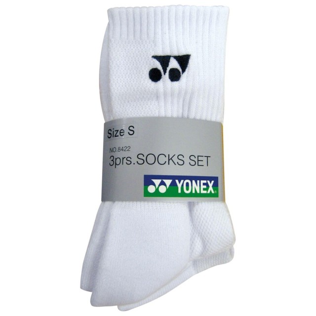 Yonex Crew Socks 8422 (Pack of 3)-White-S (22CM-25CM)