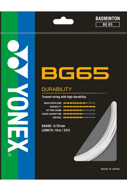 YONEX STRING BG65 White Single Package 10M