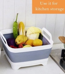 Collapsible Wash Basin Folding Wash Tub Portable Dishpan Draining Basket Dish Rack Vegetable Sink Colander