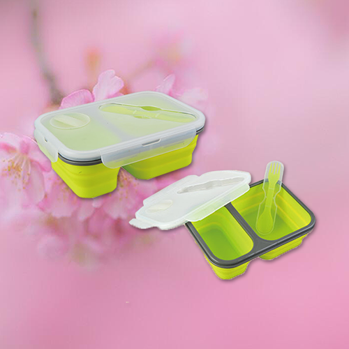 Silicone 2 Compartment Foldable Lunch Box for Outdoor Using