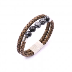 Top Selling Genuine Leather and Natural Stone Beads Bracelet