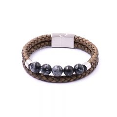 Top Selling Genuine Leather and Natural Stone Beads Bracelet