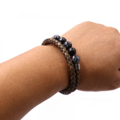 Top Selling Genuine Leather and Natural Stone Beads Bracelet