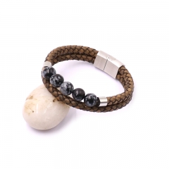 Top Selling Genuine Leather and Natural Stone Beads Bracelet